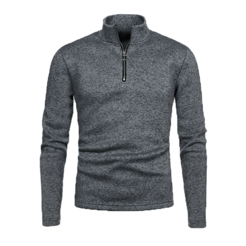Men's winter crew neck pullover with plain zipper design, outerwear for men