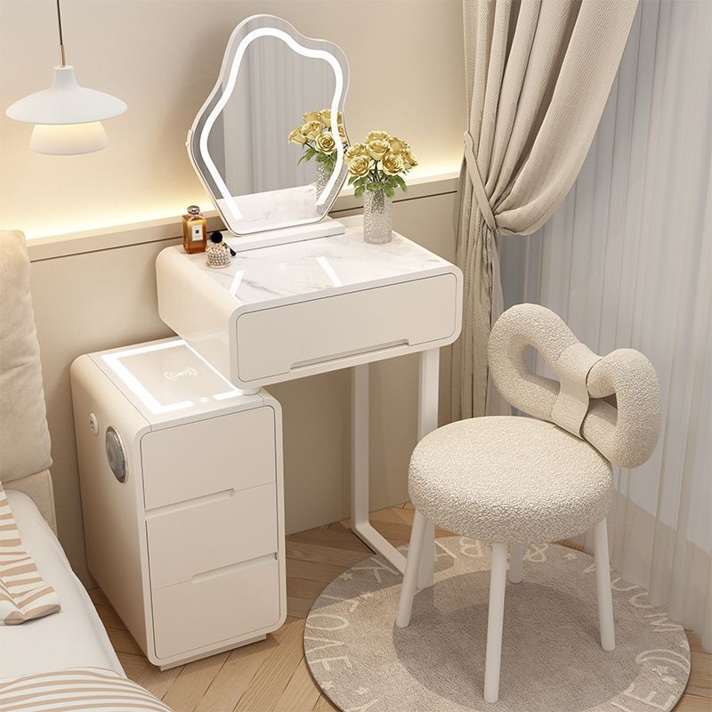 Cream-Colored Dressing Table Integrated Makeup Cabinet Solid Wood Smart Modern Minimalist Small Makeup Table 2025 New Model Makeup Table