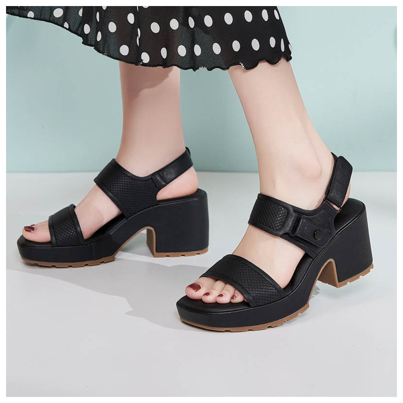 Dép sandal nữ đế dày quai Velcro mùa xuân hè 2025 — Màu đen, Màu camel, Màu trắng be chi tiết 11