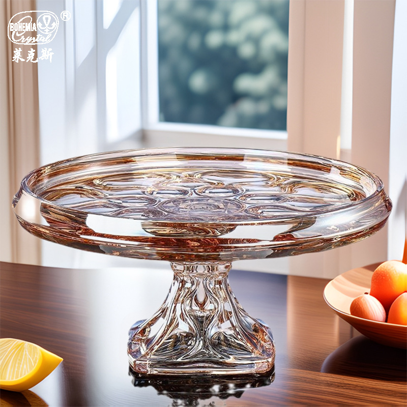 Frutero de cristal ámbar importado de la República Checa con base, frutero de estilo nórdico para sala de estar, arte decorativo para el hogar.