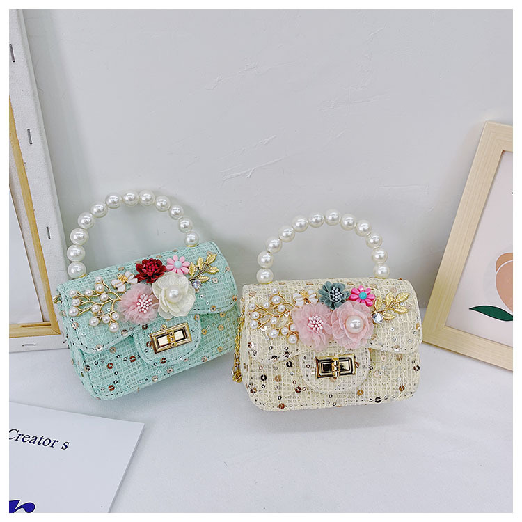Girl'S Cloth Flower Bow Knot Cute Sequins Pearls Square Lock Clasp Crossbody Bag display picture 43