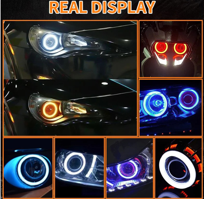General Motors modified LED angel eye halo rings with APP mobile control, colorful daytime running lights, and headlight rings