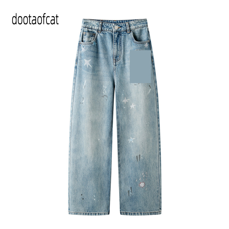 2026 Autumn New Women's Vintage Cartoon Anime Print Distressed Casual Denim Wide-Leg Pants 3K3XR12 2026 Autumn New Women's Vintage Cartoon Anime Print Distressed Casual Denim Wide-Leg Pants 3K3XR12