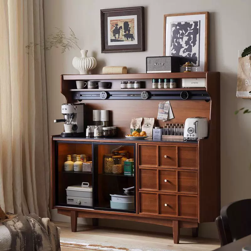 定制法式餐边柜靠墙一体客厅置物柜复古实木收纳储物柜岩板酒跨境