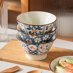 5-inch Retro Japanese Underglaze Ceramic Bowl, Practical Household Use, Fashionable INS Salad Bowl, Noodle Bowl, Rice Bowl