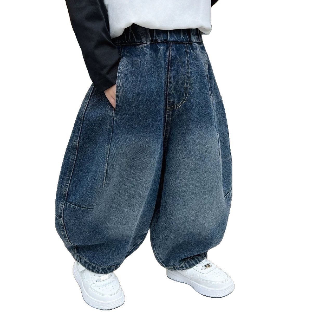Primavera y otoño coreanos para niños y niñas, jeans, pantalones delgados, pantalones largos, pantalones de lámpara para niños, pantalones casuales para bebés sueltos image 5