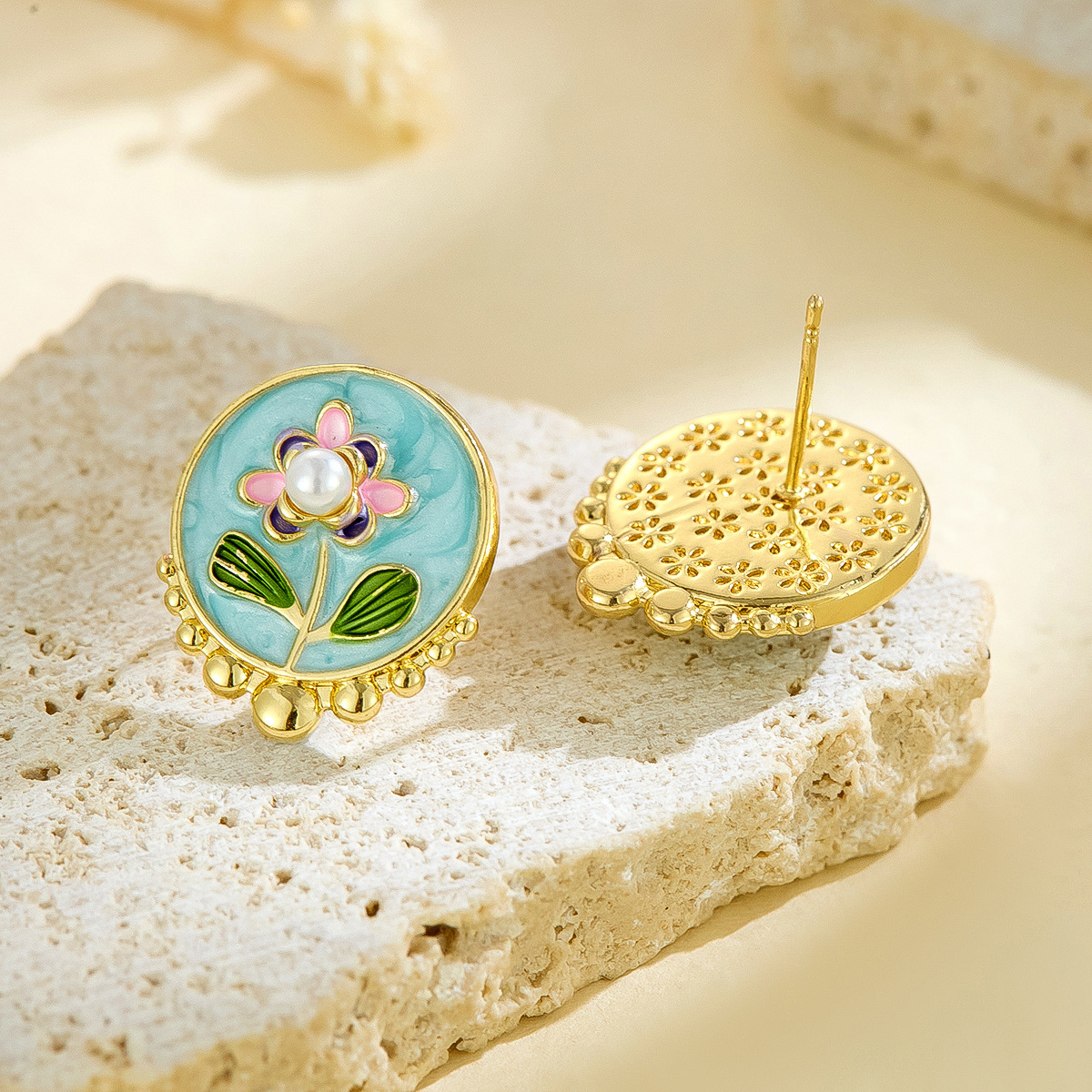 Pendientes de pintura al óleo de jardín de Monet para mujer nuevos pendientes de lujo ligero de estilo chino de alta gama 2025 nuevos accesorios de oreja de temperamento explosivo