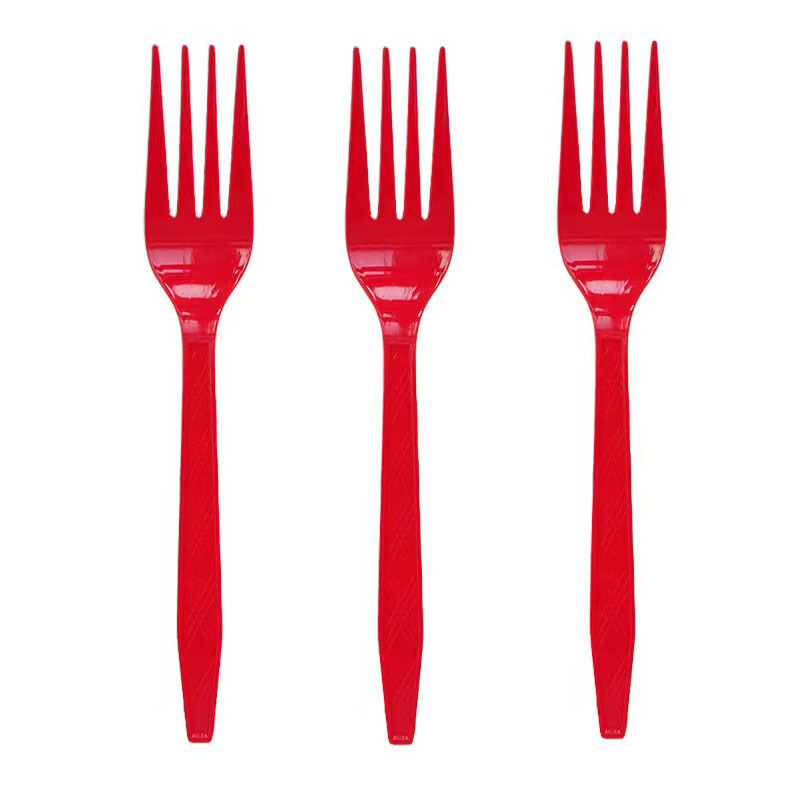 25 piezas transfronterizas Amazon PS desechable de plástico cuchillo, tenedor y cuchara vajilla de tres piezas conjunto de banquete de la torta del partido