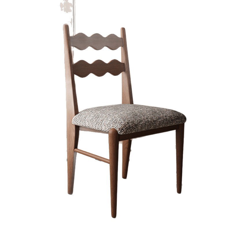 Silla de comedor de madera maciza retro francesa, hogar, restaurante medieval, silla trasera de tela de algodón y lino, mesa y silla de comedor de cuero de microfibra para hotel