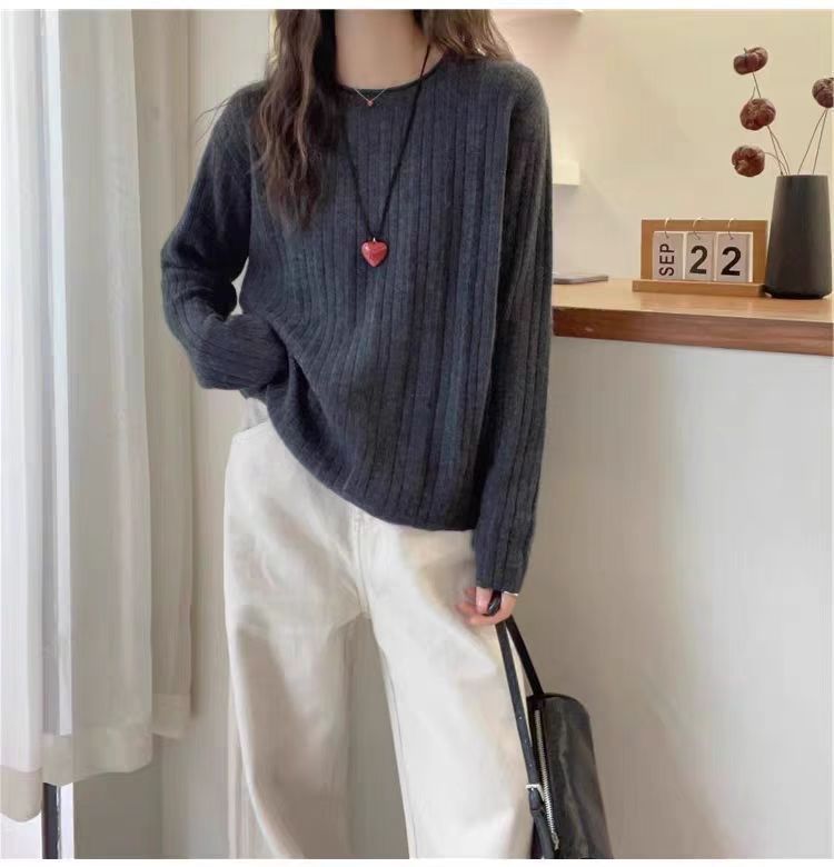 韩版温柔百搭宽松100羊毛衫提花女秋冬新款羊绒修身显瘦长袖上衣|undefined