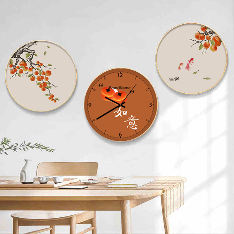 New Chinese-Style Restaurant Wall Clock, Round Decorative Painting, Entrance Hall Painting with the Meaning of Good Fortune, Creative Living Room Custom Painting