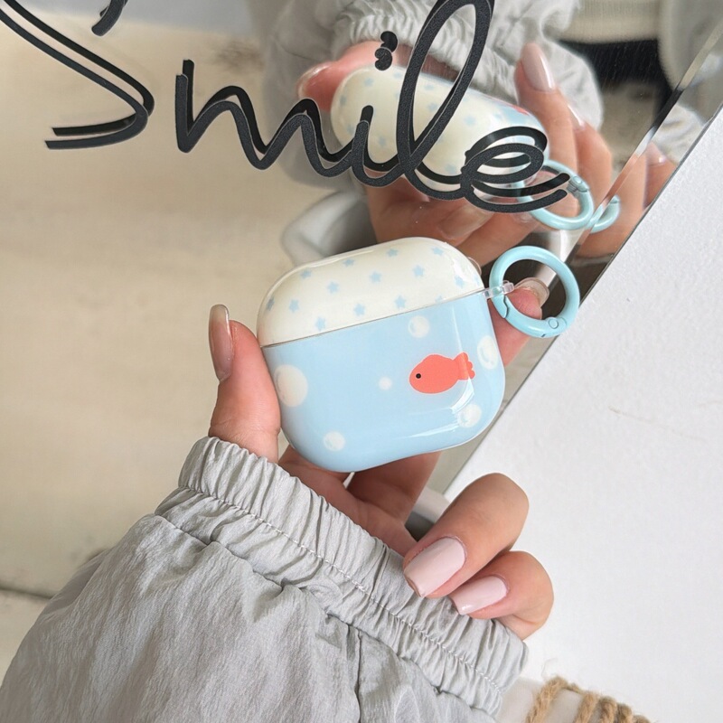 Blue Background Bubble Goldfish Suitable for Airpods4 Earphone Case, Apple 2/3 Generation Airpodspro3 Protective Cover, Cute