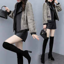 2021新款女裝冬季韓版仿毛皮皮草大衣女短款pu皮拼接毛毛外套洋氣