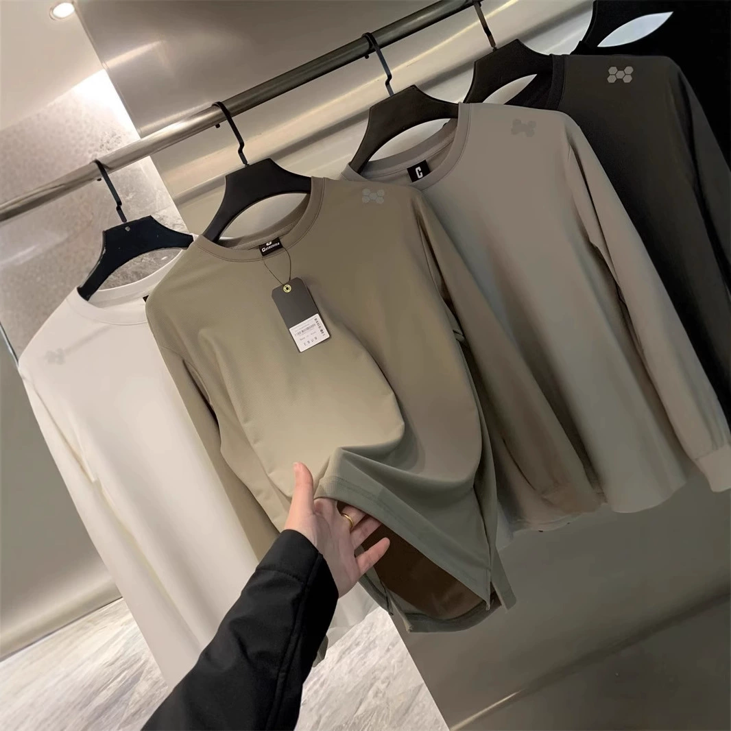 Мужская футболка с длинными рукавами, высокоэластичная серия из ледяного шелка, жареная сетка, приятная для кожи, влагопоглощающая, дышащая, быстросохнущая, эластичная повседневная футболка.