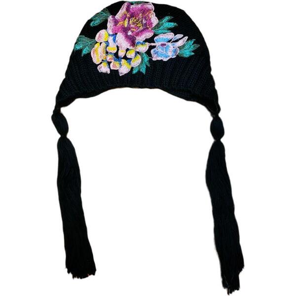 Demi-season woolen ethnic keep warm knitted hat with pigtail with…