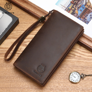 Lion King Crazy Horse Leather Rfid Anti-Theft Wallet Men's Long Genuine Leather European and American Retro Cross-Border Men's Vertical Wallet