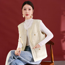 <水墨佳人>小香风针织马甲秋装外套女宽松百搭洋气格子外穿1213