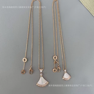 小裙子项链女镀18k金白贝母红玛瑙满钻扇形锁骨链礼物厂家直销