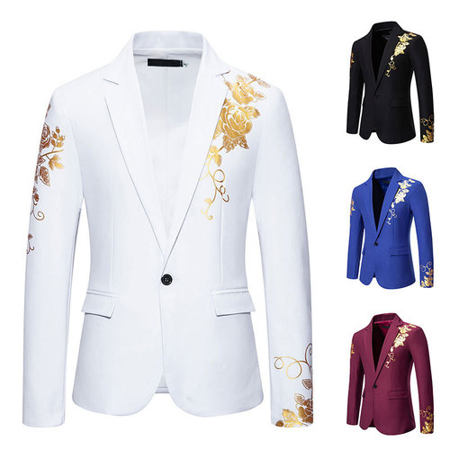 Cross-Border Foreign Trade 2025 New Amazon Men's Paisley Gold Print Men's Wedding Casual Tailored Suit