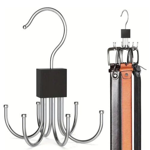 Wooden swivel six-prong hook hanger multi-functional coat rack tie scarf bag organizer hook rack