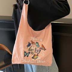 小衆日系刺繍蝶環境保護レジ袋2025新型ファッションキャンバスバッグ蝶ベストバッグ