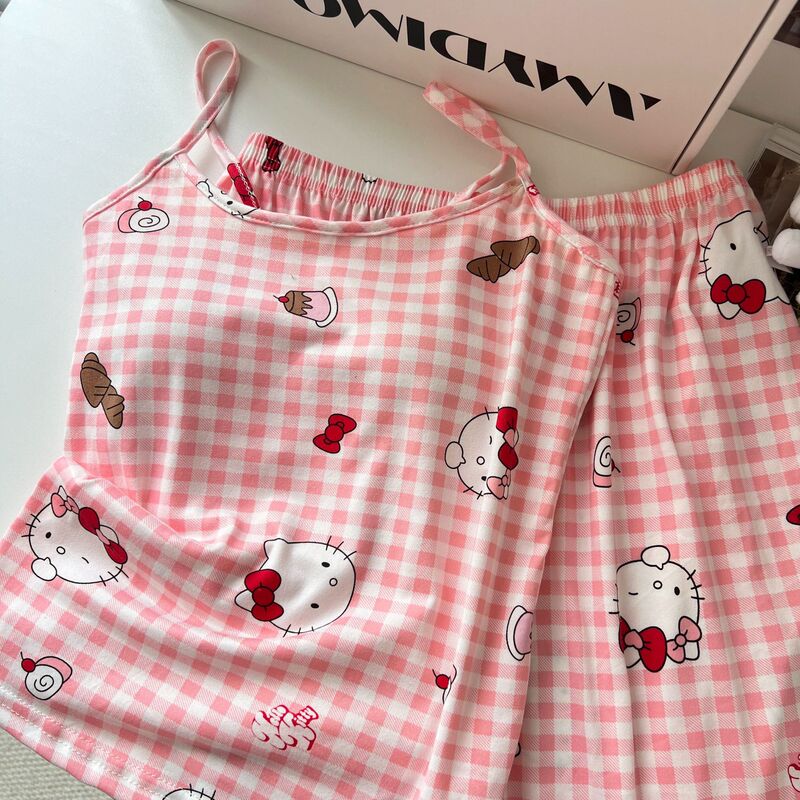 女性用胸パッド付きピュアデューティパジャマ、サマーサスペンダーイン韓国風ベストショーツ、夏に屋外で着用可能、ホームウェアセット|undefined