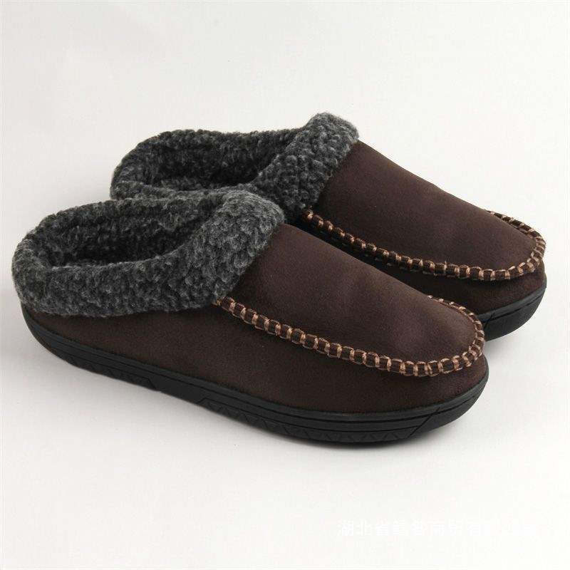 Export Cotton Slippers for Men's Home Use in Winter, Suede Plush Slippers, Non-Slip Thick Soles, Warm Indoor