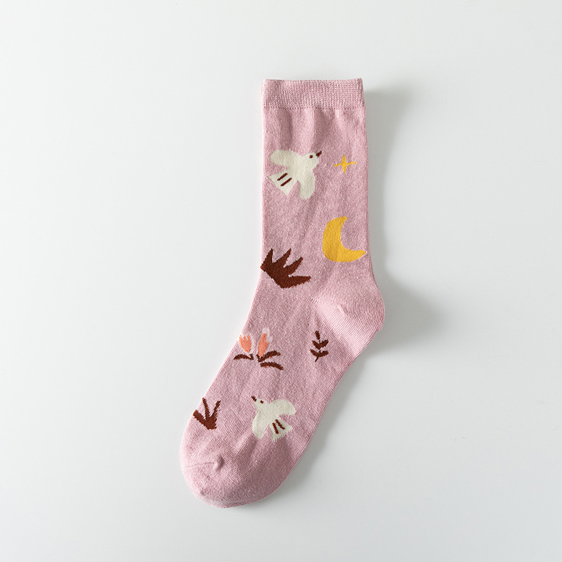 Mediados de la pantorrilla calcetines de algodón de las mujeres otoño e invierno japonés pequeña flor de color a juego calcetines de algodón de las mujeres absorbentes del sudor ins marea calcetines de algodón al por mayor