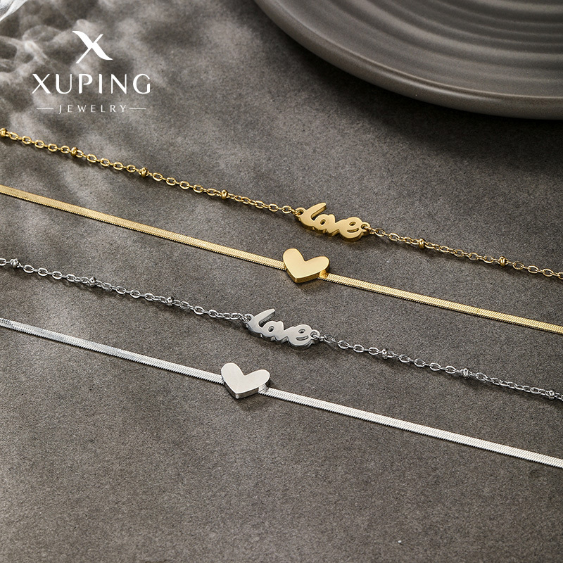 Xuping estilo simple acero inoxidable japonés estilo coreano amor pulsera doble nicho diaria elegante joyería al por mayor