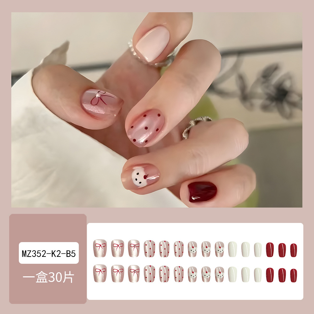 Año Nuevo vino rosado diamante ojo de gato usar uñas de arco ondulado punto de perro 30 piezas de uñas falsas. image 3
