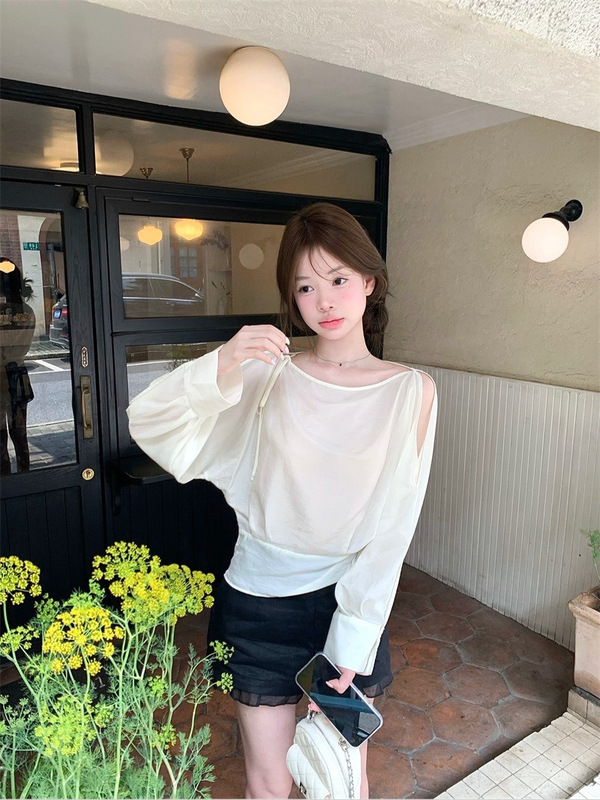 实拍  柔光漫纱 小众设计感长袖绑带韩系ins衬衫夏|undefined