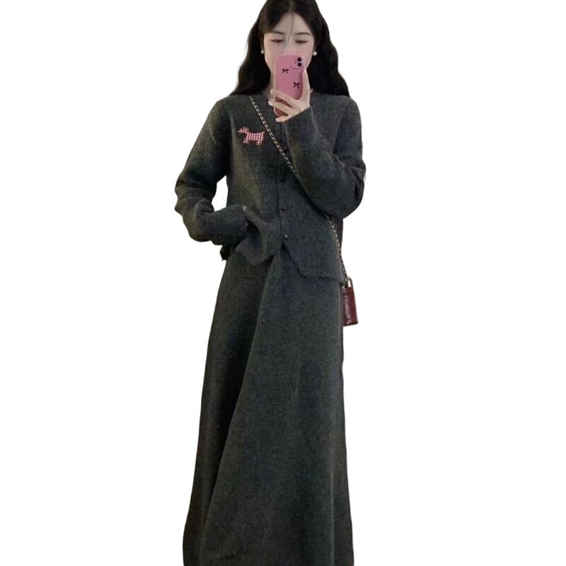 休闲气质半身裙套装女春秋新款韩版宽松显瘦高级感开衫时尚两件套|undefined