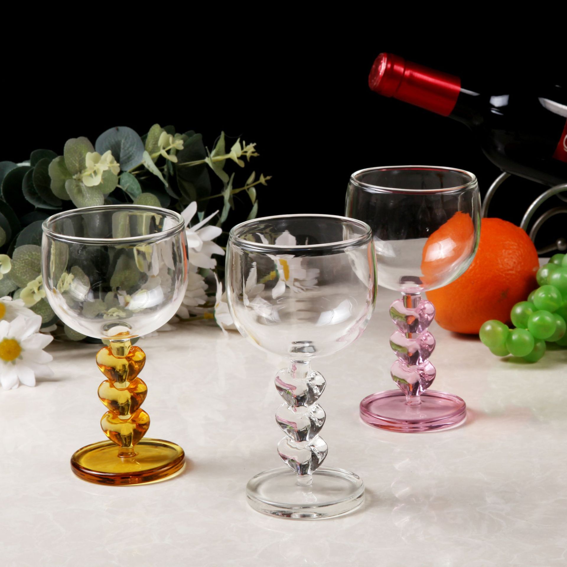 니치 디자인 트리플 구슬 유리 고블 프랑스 샴페인 유리 와인 유리 분위기 치킨