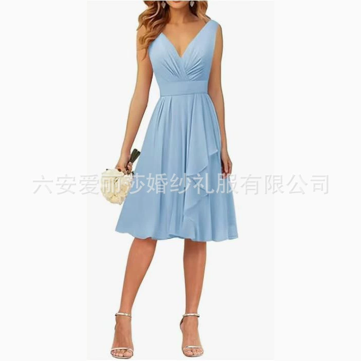 AliExpress Amazon Европейское и американское новое платье 2025 года с V-образным вырезом, однотонное, без рукавов, для вечеринок и торжественных мероприятий, вечернее платье для женщин