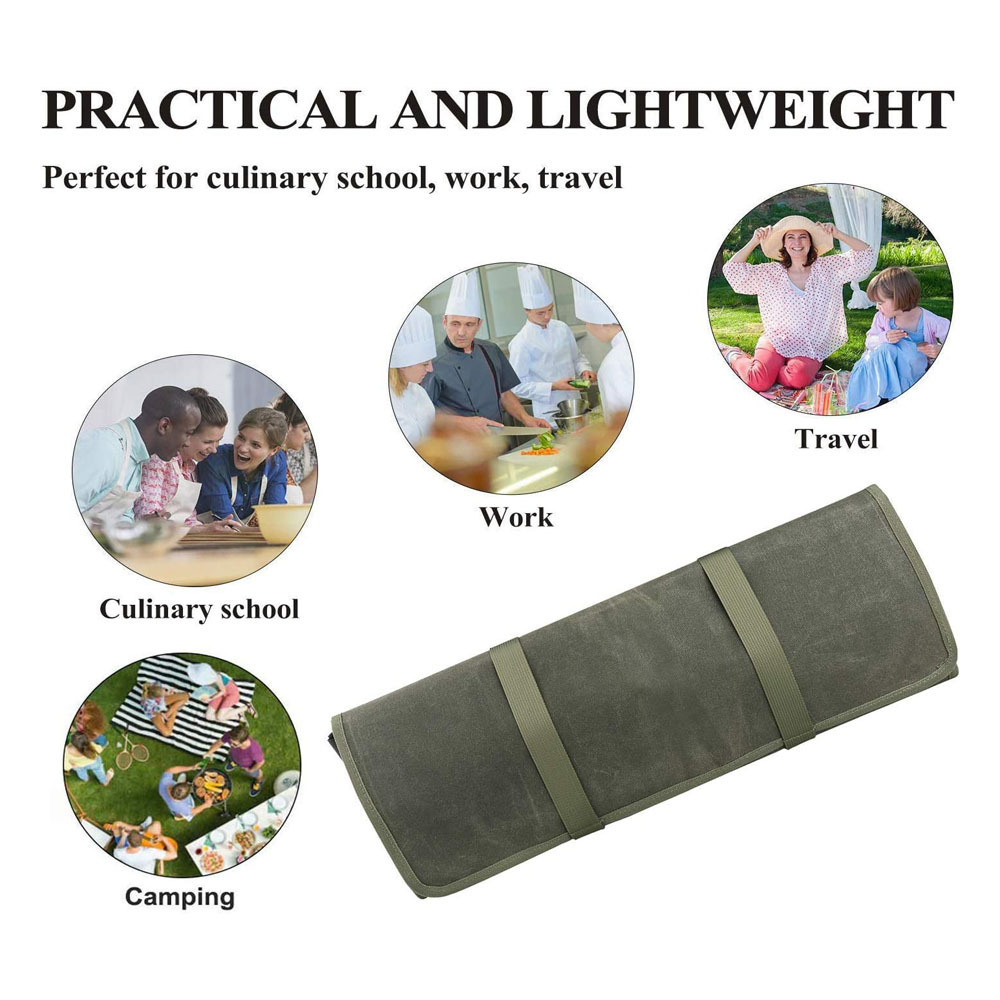 Bolsa de chef de lona de cera de aceite, plegable, portátil, de gran capacidad, antiarañazos, utensilio de cocina, bolsa de cosméticos, cuchillo de cocina, bolsa de herramientas de chef