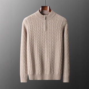 Winter New Thickeneded Bottoming Knitted Warm Sweater Men's Cashmere Sweater Half Turtleneck Loose Large Size Zipper Bottoming Sweater