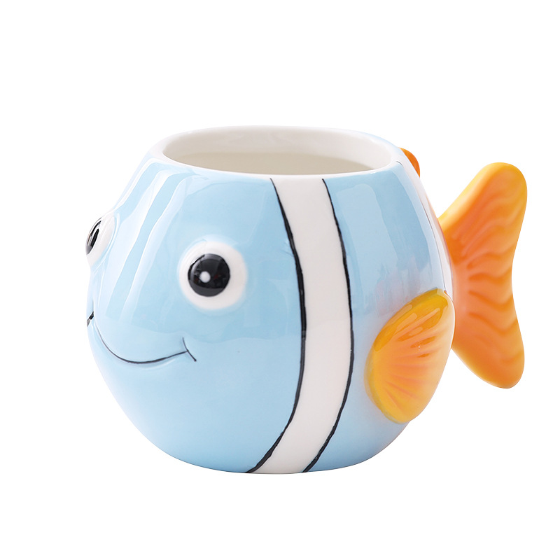 Tazas de cerámica de peces payaso marinos transfronterizos tazas de dibujos animados lindas tazas de agua de regalo para niños tazas de leche en stock al por mayor