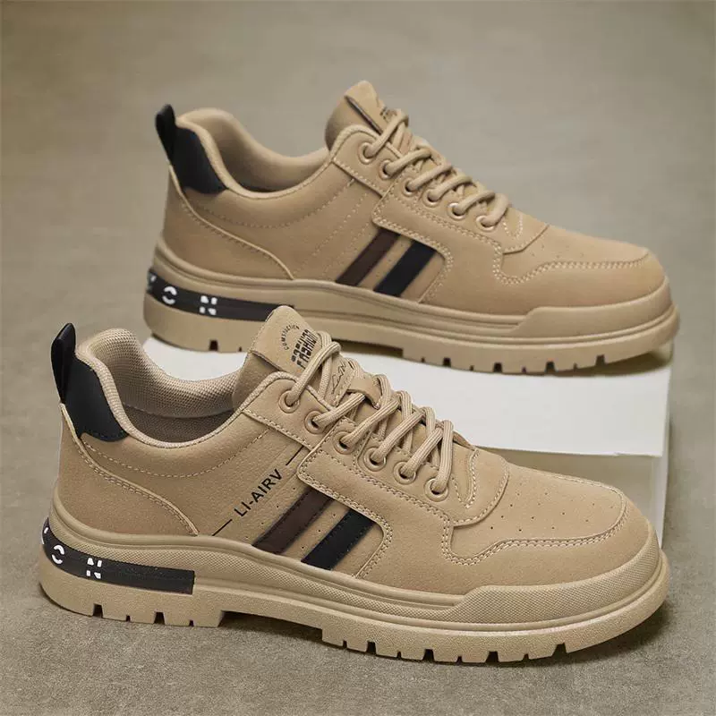 Men’s leather casual shoes, four seasons, lace‑up, sizes 39–44, khaki/gray/black