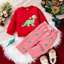 新款童装圣诞节中小套装秋冬新款圣诞印花长袖卫衣+长裤两件套