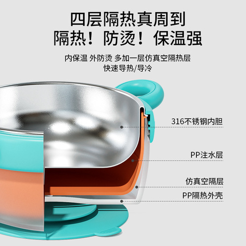 Baby Food Insulated Bowl, Infant-Specific Bowl, 316 Food-Grade, Anti-Slip and Anti-Scald Children's Tableware, Temperature Control, Water-Heating Insulated Bowl