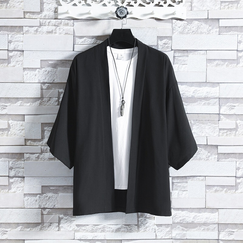 Modernized Hanfu Men's Cape Sun-Protective Robe New Chinese Style National Style Tang Suit Three-Quarter Short-Sleeve T-Shirt Cardigan Jacket for Men Modernized Hanfu Men's Cape Sun-Protective Robe New Chinese Style National Style Tang Suit Three-Quarter Short-Sleeve T-Shirt Cardigan Jacket for Men