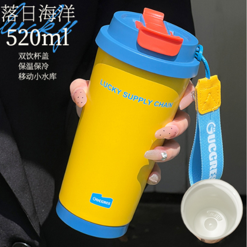 新型高颜値セラミックコーヒーカップ携帯ダブルドリンク保温カップ女子316ステンレスカップストローカップ|undefined