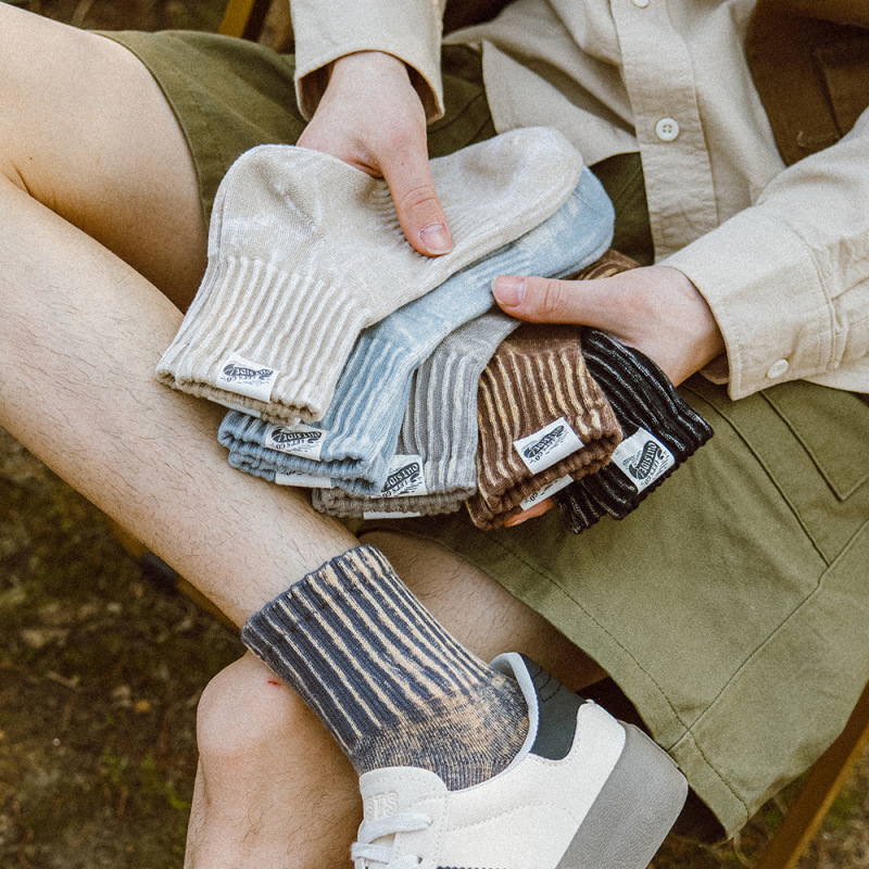 Spring and Summer Men's Socks Wholesale Short Tube Outdoor Workwear Style Vintage Versatile Distressed Cotton Socks