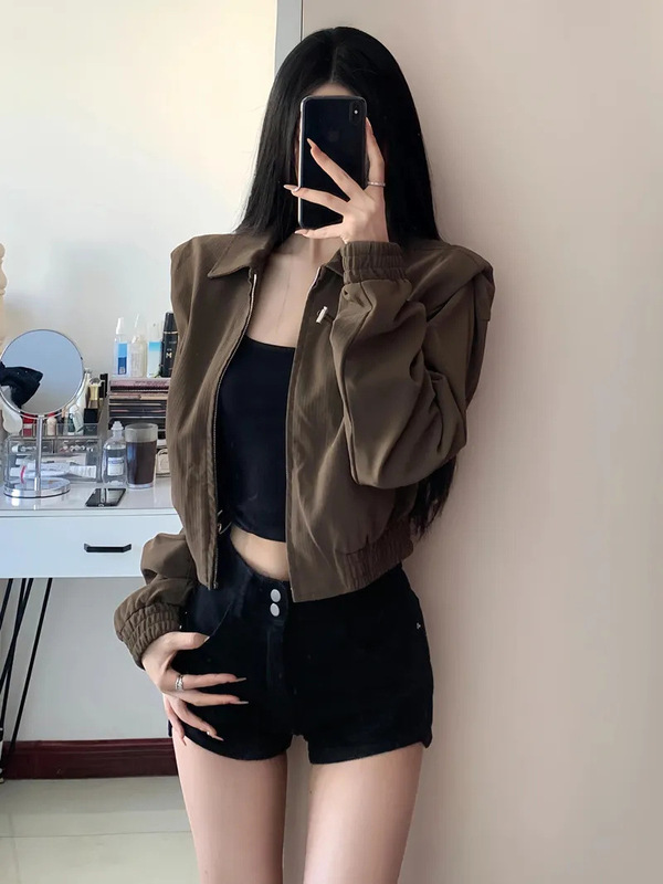 【原版面料，原版做法】早秋外套女新款棕色短款夹克上衣初秋美拉|undefined