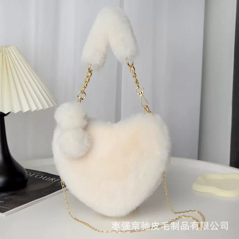 定制毛绒心形包链条包 单肩斜挎包零钱包包 冬季时尚网红手机包爱