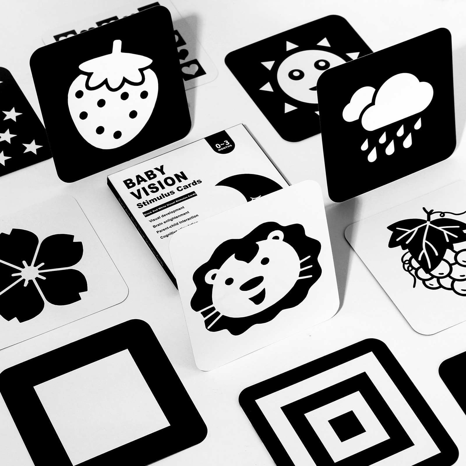Cross-border 0-3 months infant large black and white visual stimulation card graphic cognition baby color potential early education