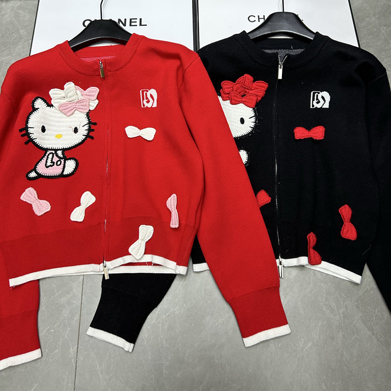Three-Dimensional Bow Decoration New Year Red Kitty Cat Knitted Cardigan for Women, Age-Reducing Christmas Style Sweater Jacket Three-Dimensional Bow Decoration New Year Red Kitty Cat Knitted Cardigan for Women, Age-Reducing Christmas Style Sweater Jacket