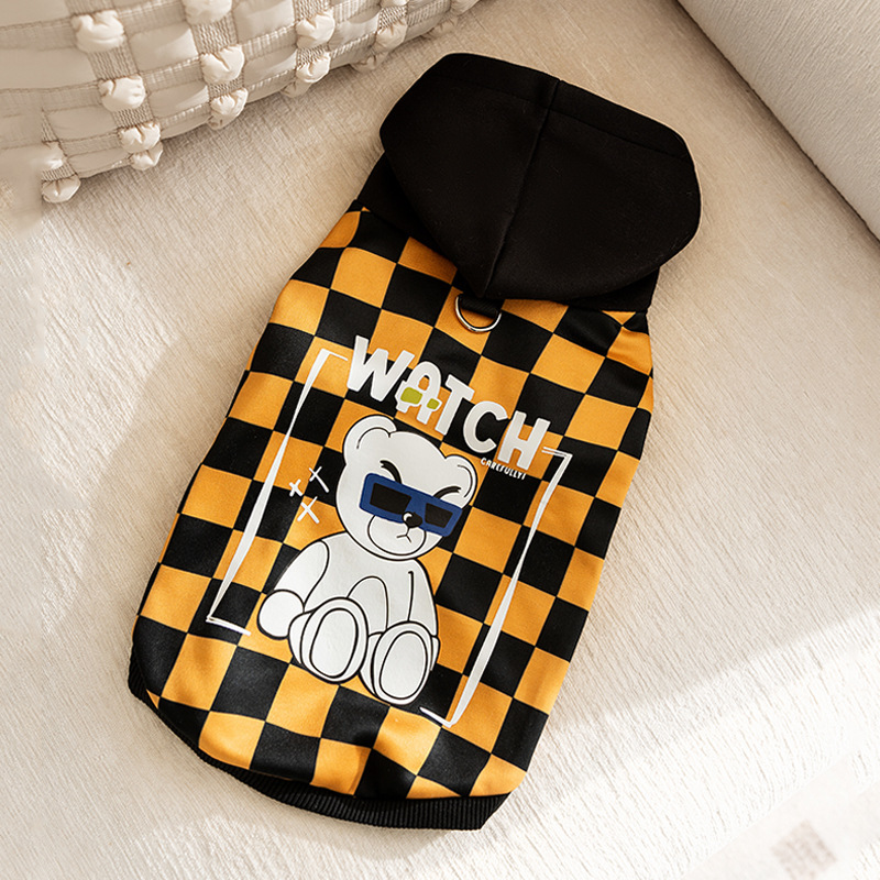 Impresión a cuadros con capuzas de tamaño medio Corgi camisa larga larga espalda guapo otoño invierno delgada mascota ropa de perro lote
