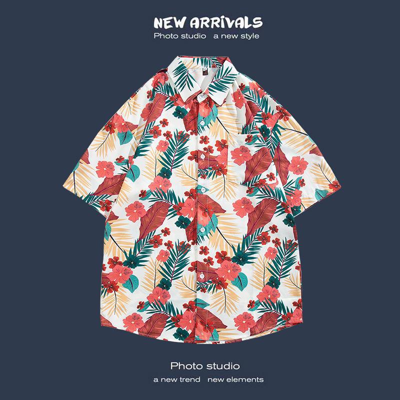 Camisas de manga corta estilo Hong Kong para hombres y mujeres, camisas florales de manga tres cuartos holgadas y delgadas de verano para playa hawaiana