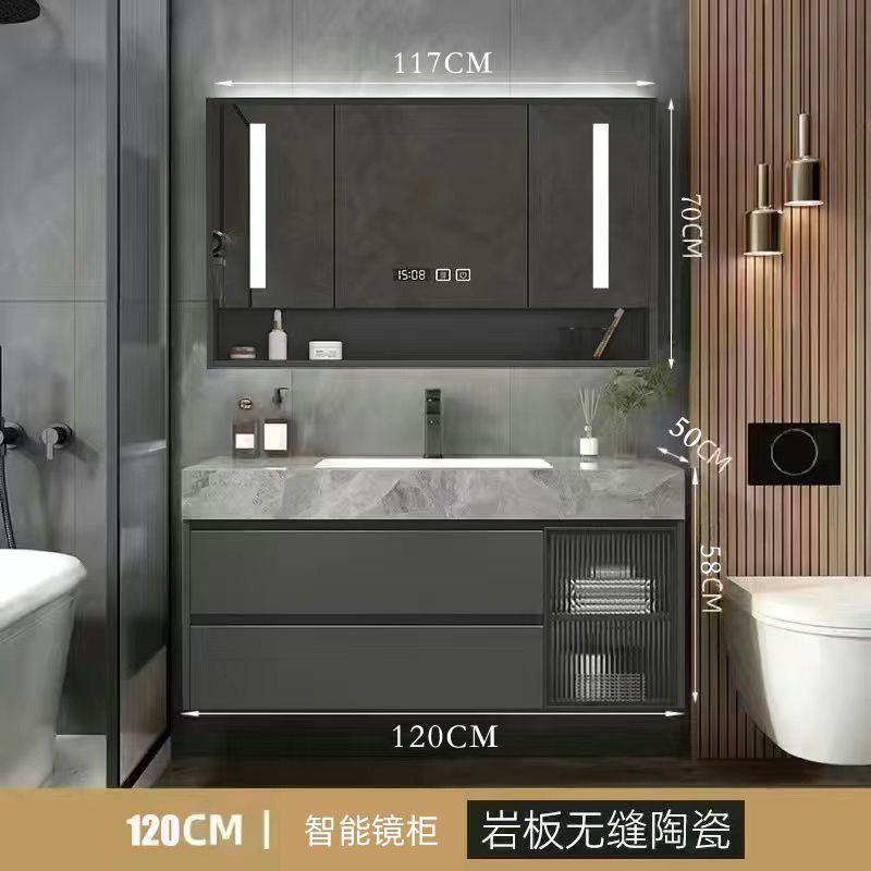 モダンインテリジェントネット赤トイレ浴室キャビネット岩板シームレスセラミック一体洗面台洗面台洗面キャビネットセット|undefined